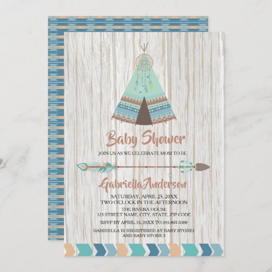 Rustic Boho Tribal Teepee Baby shower Kaart (Voorkant / Achterkant)