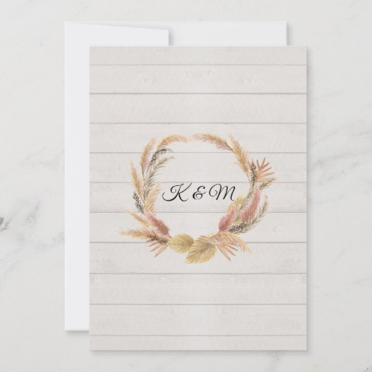 Rustic BOHO Tropical Pampas Greenery Blush Floral Kaart (Achterkant)