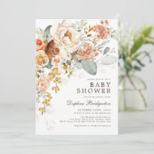 Rustic Boho verbrand Sinaasappel Cream Floral Baby Kaart (Staand voorkant)