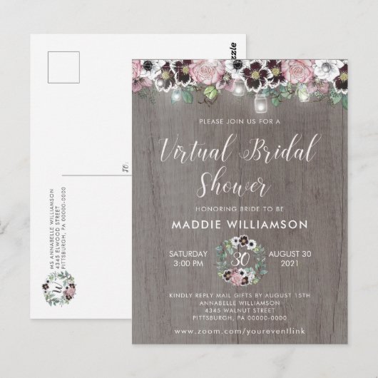 Rustic Boho Virtual Bridal Shower Briefkaart (Voorkant / Achterkant)