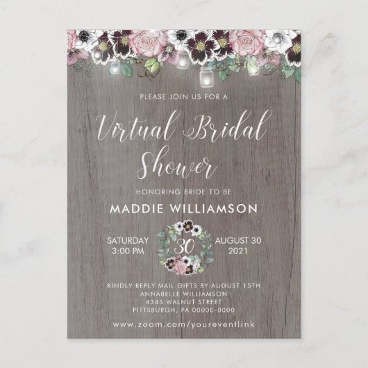 Rustic Boho Virtual Bridal Shower Briefkaart (Voorkant)