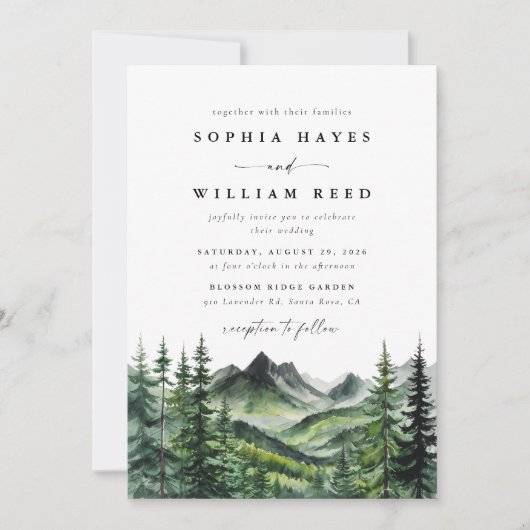 Rustic Boho Watercolor Mountain Wedding Kaart (Voorkant)