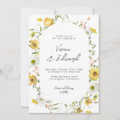 Rustic Boho Watercolor Yellow Floral Wedding Kaart (Voorkant)