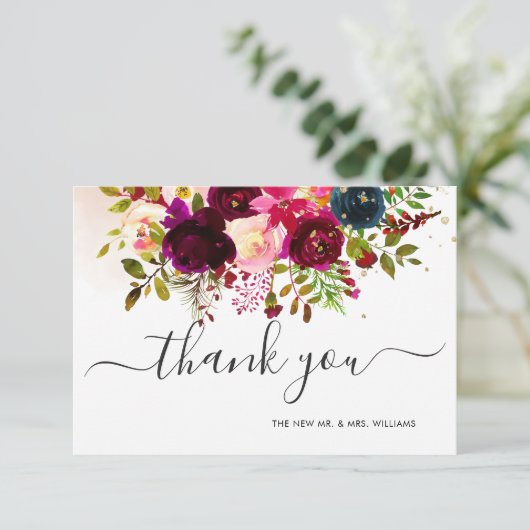 Rustic Boho Waterverf Blush Marsala Navy Kaart (Staand voorkant)