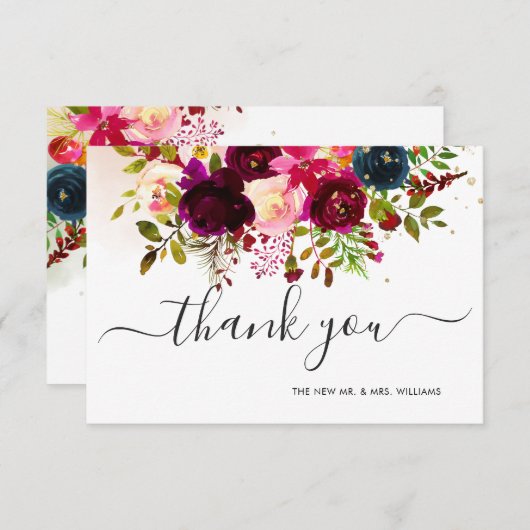 Rustic Boho Waterverf Blush Marsala Navy Kaart (Voorkant / Achterkant)