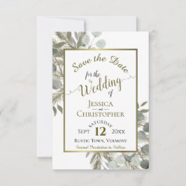 Rustic Boho Waterverf Eucalyptus & Pine Wedding Save The Date