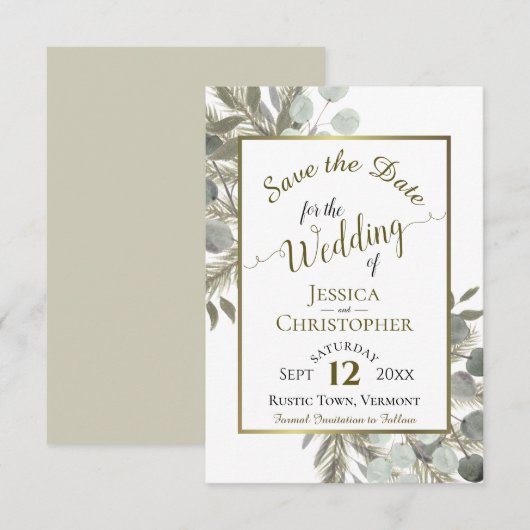 Rustic Boho Waterverf Eucalyptus & Pine Wedding Save The Date (Voorkant / Achterkant)