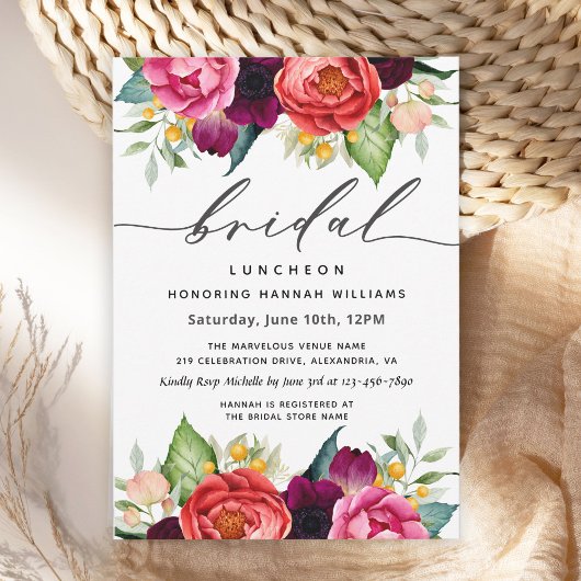 Rustic Boho Waterverf Floral Bridal Luncheon Kaart
