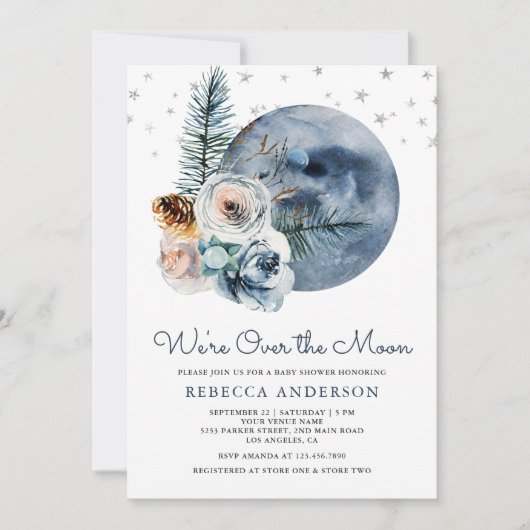 Rustic Boho Waterverf Floral Moon Baby shower Kaart (Voorkant)