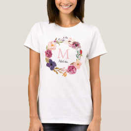 Rustic Boho Waterverf Floral Wreath Monogram T-shirt