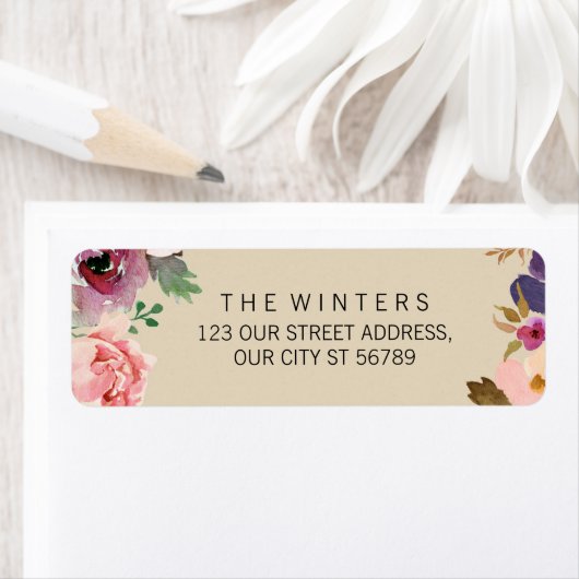 Rustic Boho Waterverf Flowers Wedding Etiket (Insitu)