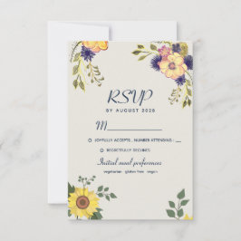 Rustic Boho Waterverf Flowers Wedding RSVP Kaartje
