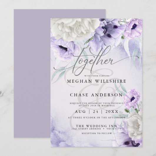 Rustic BOHO Waterverf Lila papaver Kaart (Voorkant / Achterkant)