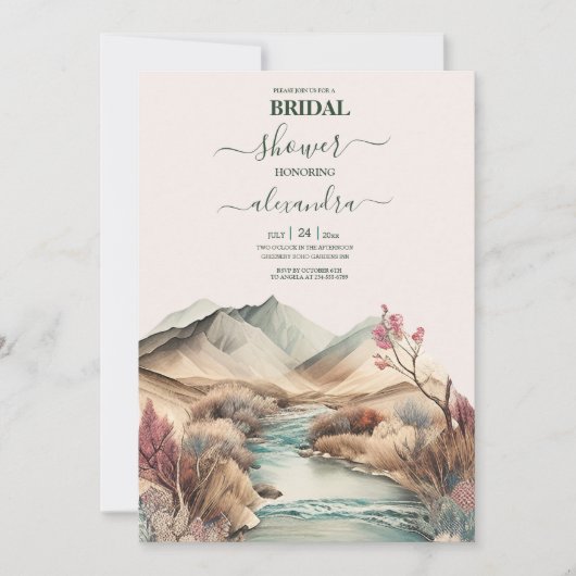 Rustic Boho Waterverf Mountain Bridal Kaart (Voorkant)