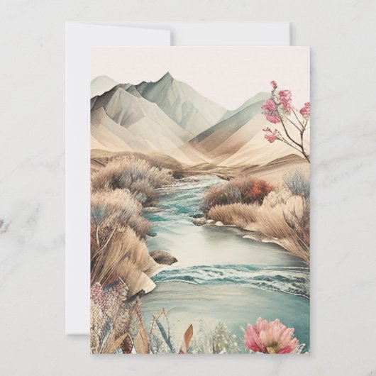 Rustic Boho Waterverf Mountain Bridal Kaart (Achterkant)