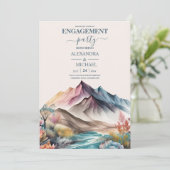 Rustic Boho Waterverf Mountain Verloving Invitat Kaart (Staand voorkant)