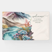 Rustic Boho Waterverf Mountain Wedding Banner (Horizontaal)
