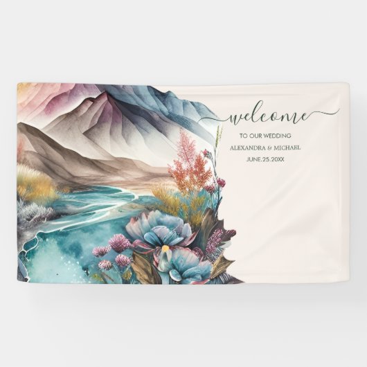 Rustic Boho Waterverf Mountain Wedding Banner (Horizontaal)