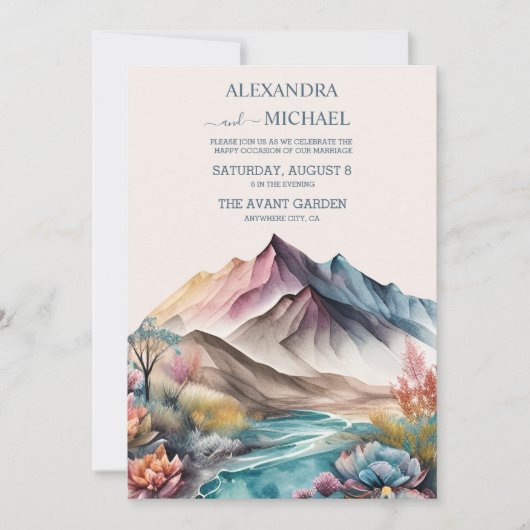Rustic Boho Waterverf Mountain Wedding Invitation Kaart (Voorkant)
