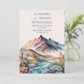 Rustic Boho Waterverf Mountain Wedding Invitation Kaart (Staand voorkant)
