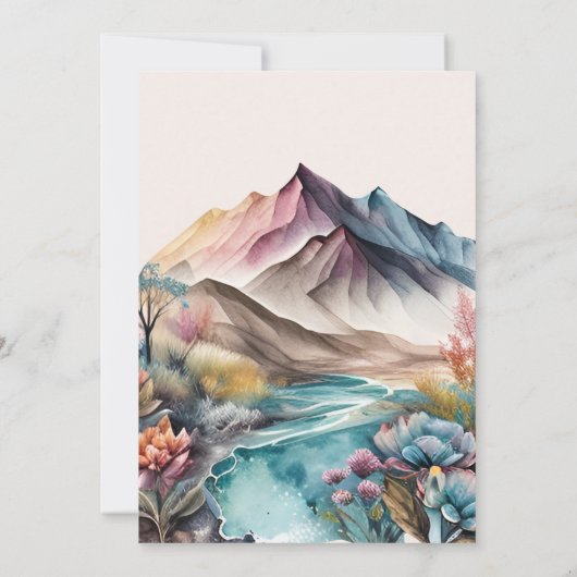 Rustic Boho Waterverf Mountain Wedding Invitation Kaart (Achterkant)