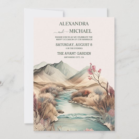 Rustic Boho Waterverf Mountain Wedding Kaart (Voorkant)