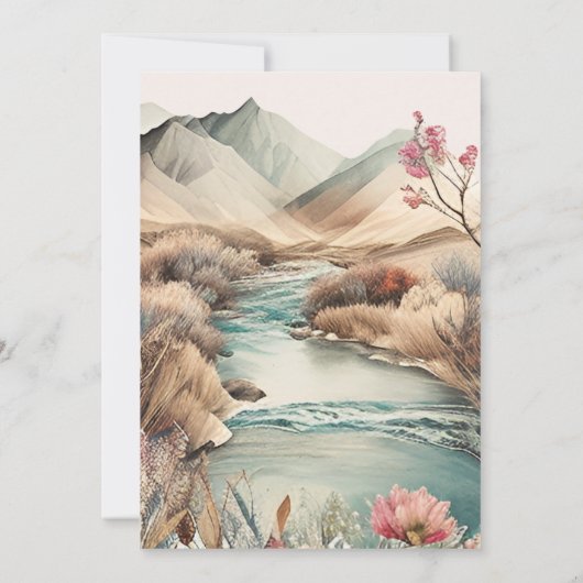 Rustic Boho Waterverf Mountain Wedding Kaart (Achterkant)