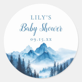 Rustic Boho Waterverf Mountains Baby shower Ronde Sticker