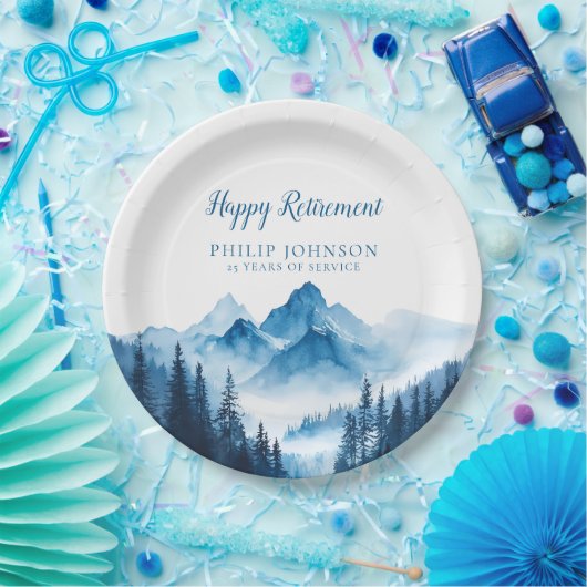 Rustic Boho Waterverf Mountains Pensioenfeest Papieren Bordje (Feest)