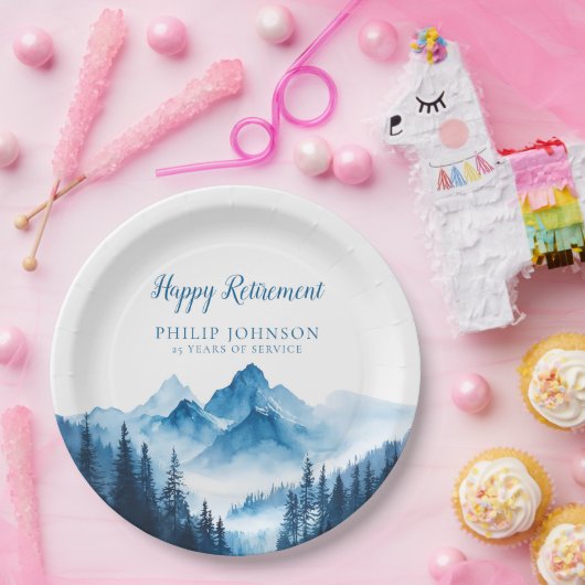 Rustic Boho Waterverf Mountains Pensioenfeest Papieren Bordje (Feest)