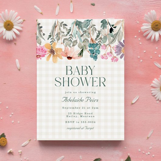Rustic Boho Waterverf Wildflower Baby shower Kaart