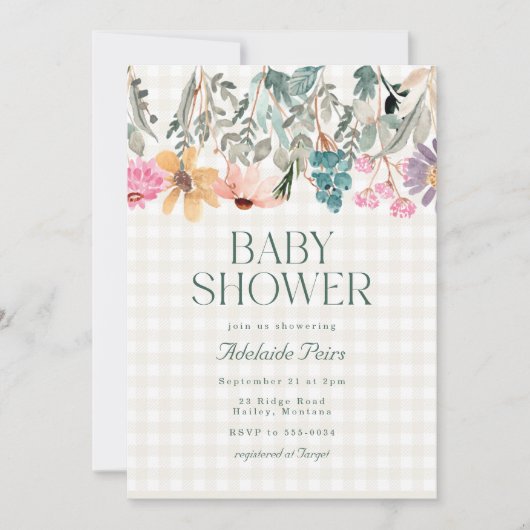 Rustic Boho Waterverf Wildflower Baby shower Kaart (Voorkant)