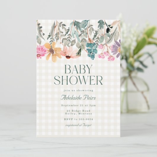 Rustic Boho Waterverf Wildflower Baby shower Kaart (Staand voorkant)