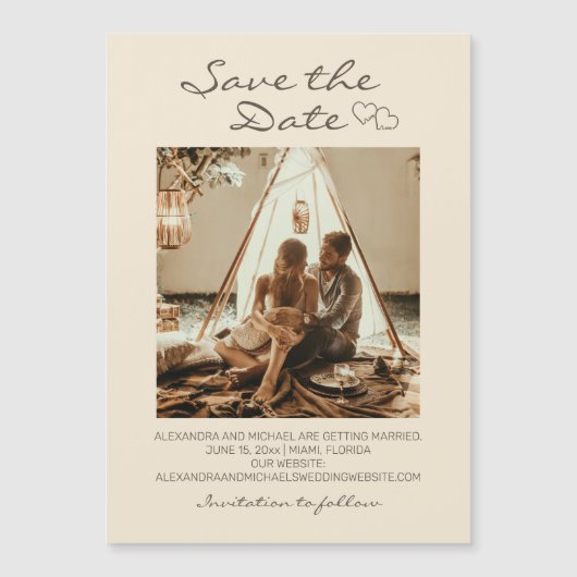 Rustic Boho Wedding Hearts Magnetische Uitnodiging (Voorkant)