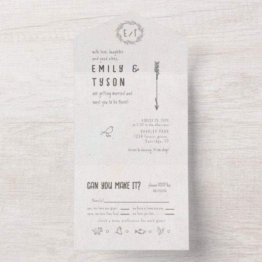 Rustic Boho Wedding ID1109 All In One Uitnodiging (Binnen)
