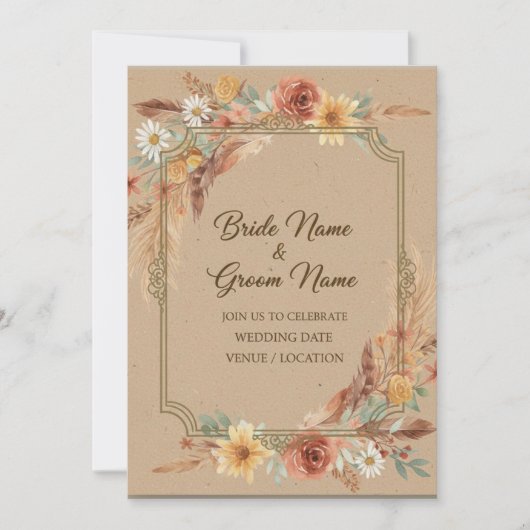 Rustic Boho Wedding Invitation Kaart (Voorkant)