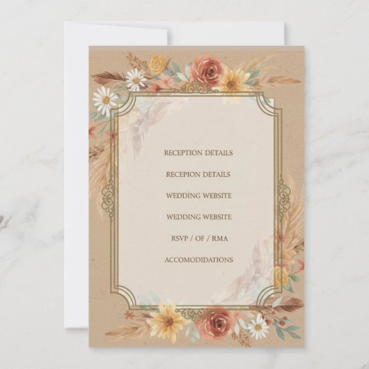 Rustic Boho Wedding Invitation Kaart (Achterkant)