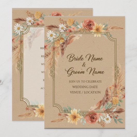Rustic Boho Wedding Invitation Kaart (Voorkant / Achterkant)