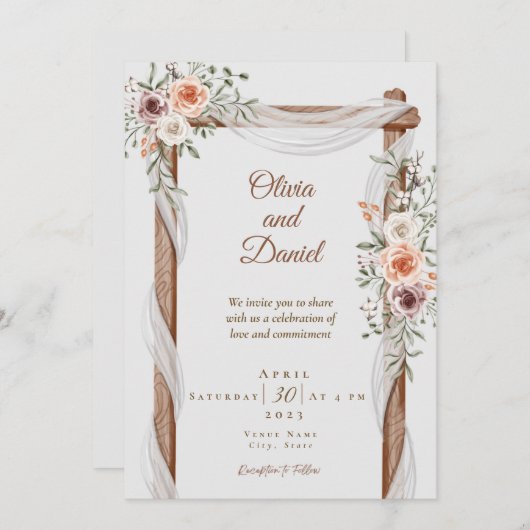 Rustic Boho Wedding Invitation Kaart (Voorkant / Achterkant)