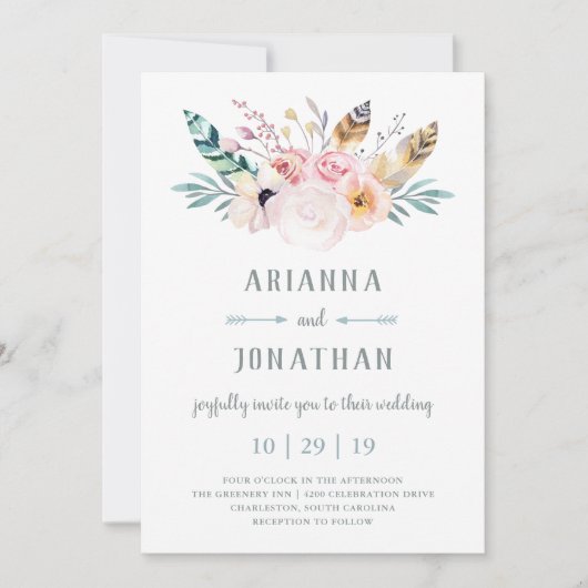 Rustic Boho Wedding Invitation Kaart (Voorkant)