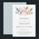 Rustic Boho Wedding Invitation Kaart<br><div class="desc">Deze trendy en rustige trouwuitnodiging is voorzien van een boho bouquet vol waterverf bloemen en veren.</div>