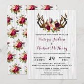 Rustic Boho Wedding Invitation met hertengeweien Kaart (Voorkant / Achterkant)