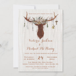 Rustic Boho Wedding Invitation met hertengeweien Kaart