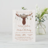 Rustic Boho Wedding Invitation met hertengeweien Kaart (Staand voorkant)