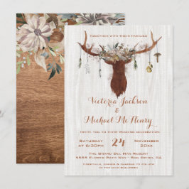 Rustic Boho Wedding Invitation met hertengeweien Kaart