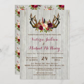 Rustic Boho Wedding Invitation met hertengeweien Kaart (Voorkant / Achterkant)