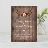 Rustic Boho Wedding Invitation met hertengeweien Kaart (Staand voorkant)