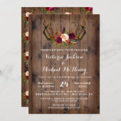 Rustic Boho Wedding Invitation met hertengeweien Kaart (Voorkant / Achterkant)