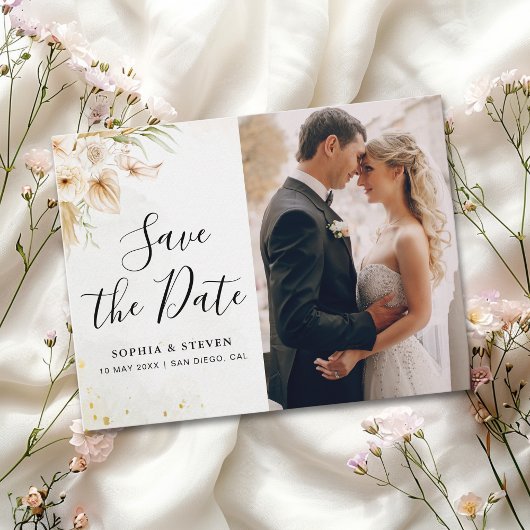 Rustic Boho Wedding with Neutral and Golden Floral Briefkaart