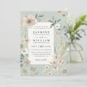 Rustic Boho Whimsical Blush QR Code Wedding Kaart (Staand voorkant)